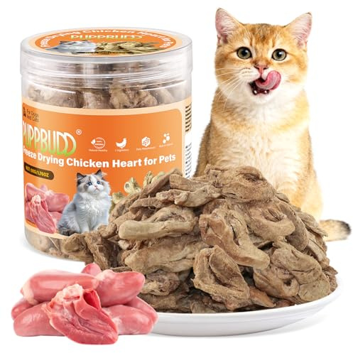 Corazones de Pollo liofilizados, 50g Snack Liofilizado de Pollo para Gatos, Crujientes Snack para Gato Perros, Golosinas para Gatos Icas en Proteínas