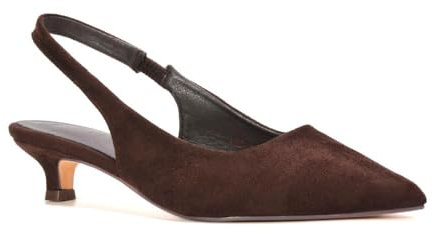 Women's Low Kitten Heel Shoes Ladies Brown Faux Suede Slingback Point Toe Party Evening Wedding Pumps Size 3