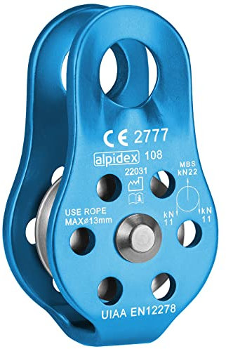 ALPIDEX Poulie de Renvoi 22 KN | Fix Pulley | Poulie de Mouflage | Norme EN12278 | Câbles Jusqu'à 13 mm Diamètre | Palan à Câble | Treuil Guide Câble | Oulies de Levage, Couleur:Bleu