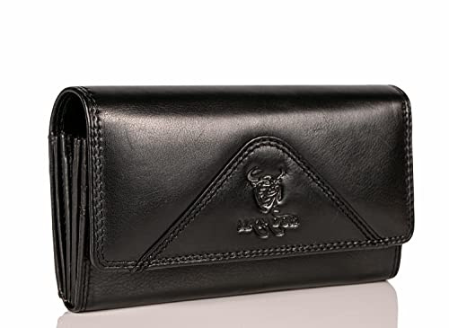 MATADOR Leder Geldbörse Damen Schwarz Groß #Budapest mit Geschenk Verpackung, Luxus RFID Geldtasche Frauen Gross, Brieftasche Frauen Groß Viele Fächer, Edles Portemonnaie Damen Schwarz Nappa