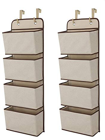 Delta Children 4 Pocket Over The Door Hanging Organizer - 2 Pack, Easy Storage/Organization Solution - Versatile and Accessible in Any Room in the House, Beige