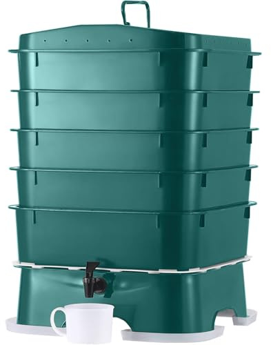 The Original VermiHut® Plus 5-Tray Worm Compost Bin – Indoor & Outdoor Vermicomposting System, Continuous Flow Food Waste Recycler for Organic Composting & Gardening - Drak Green