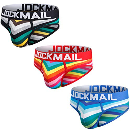 JOCKMAIL 3PCS/PACK Men Briefs Underwear Cotton Mens Rainbow Stripe Underwear Briefs Comfortable Underpants