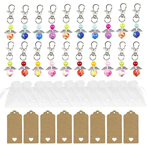 24 Sätze Engelanhänger LongZYU Hochzeit Taufe Anhänger-Schutzengel Anhänger mit Guardian Angel Schlüsselanhänger-Rganza Bag-Kraftpapier Anhänger für Weihnachten-Souvenir Gastgeschenke