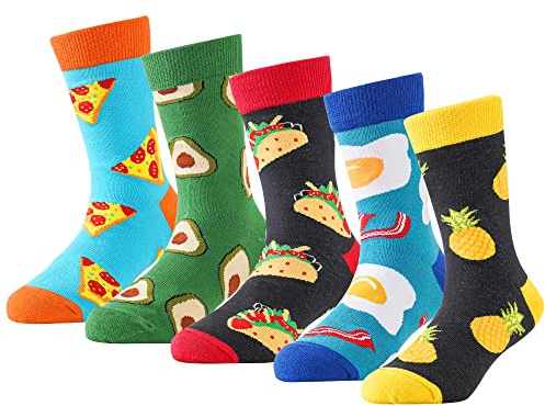 BISOUSOX Calcetines de Algodón para Niño - Divertidos y Cómodos con Estampado de Comida - Respirable Deportivos para Año Nuevo