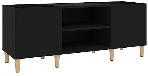 vidaXL Plattenschrank, Schallplattenschrank mit viel Stauraum, Plattenspieler Schrank für Wohnzimmer, LP Schrank Schallplattenständer, Schwarz Holzwerkstoff