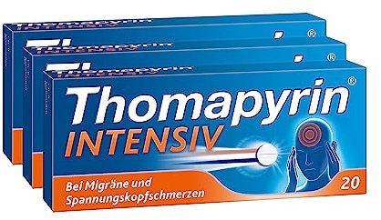 Thomapyrin INTENSIV bei Migräne & intensiveren Kopfschmerzen | 3x20 Stk Vorteilspack|Hochdosierte 3-fach Kombination aus ASS, Paracetamol und Coffein | Wirkt 20 min schneller als Ibuprofen 400 mg