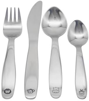 LAUBLUST Kinderbesteck graviert mit Dschungeltieren - 4-teiliger Esslernbesteck für Baby - Edelstahl - Geschenk zur Geburt & Taufe