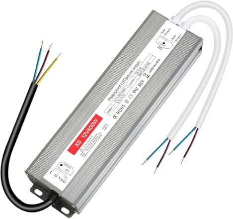 Transformador 220v a 12v, Transformador LED 12v 400w, IP67 Impermeable LED Driver, Fuente Alimentacion 12V 33.3A Constante, Sin ruido/sin parpadeo para bombillas y tiras LED MR16 GU5.3 MR11 G4