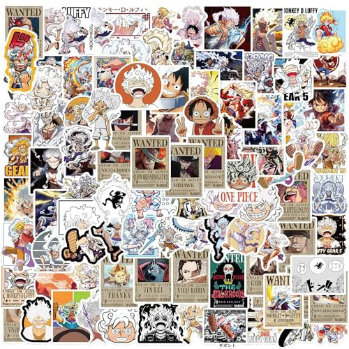One Piece Lot de 100 autocollants en vinyle de dessin animé Luffy pour ordinateur portable, bouteilles d'eau, skateboard, vélo, ordinateur, snowboard, bagages, voiture, imperméable, mignon dessin