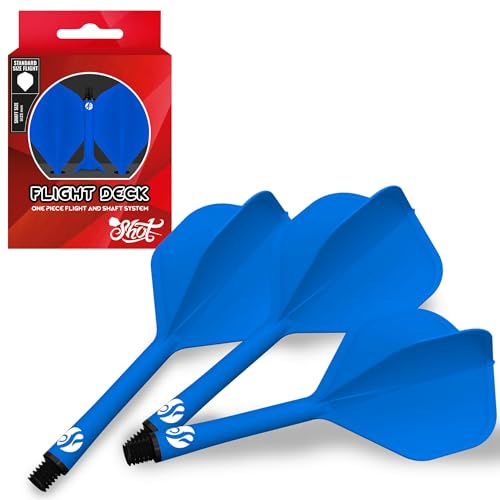 Shot! Set di 3 alette e sistema di asta per freccette, deviazioni ridotte, volo di forma standard (350 micron), set da 3 (blu, intermedio)