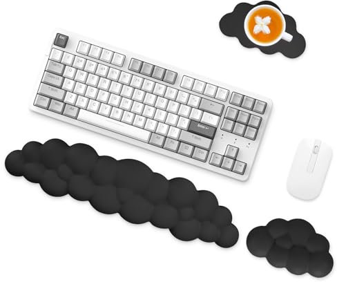 Wasarmir Cloud Handballenauflage Tastatur Maus Set, Weiche Memory-Schaum Ergonomische Tastatur Handgelenkstützen mit Rutschfeste Unterseite, Armlehne Tastatur Maus für Spiele Heim Büro, Schwarz