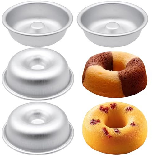 Orrdiffi 4 Pz Stampo per Ciambelle,Stampo per Ciambelle in Lega di Alluminio,Mini Ciambelle Stampi per Torte,Stampo per Ciambelle Antiaderente Riutilizzabile,per Ciambelle Biscotto Cupcake Torte
