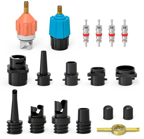 MEANLIN Inflatable SUP Pump Adaptor, Blue and Red Air Pump Adapter with 9PCS Air Valve Nozzles for Inflatable Boat, Inflatable Kayak Pump Adapter, SUP Valve Adapter, Stand Up Paddle Board, etc.