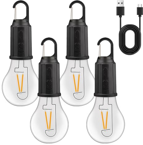4 pezzi lampada da campeggio ricaricabile, 3 modalità di luce, lampadina USB, lanterna LED mini, luminosità regolabile