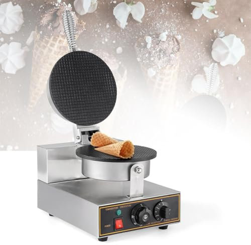 Máquina para Hacer Conos de Helado Comercial de 1200 W, máquina para Hacer Conos de Helado con Bandeja para Hornear con Revestimiento Antiadherente, calefacción de Doble Cara con Temperatura