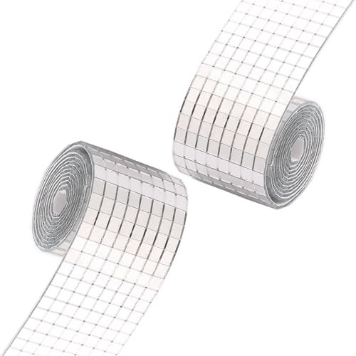 Strehknewen 2 Rotoli Mini Piastrelle a Specchio Autoadesive, 3200 Pezzi 5x5mm Vetro Reale, Tessere Mosaico per Decorazioni Fai-da-Te, Cucina, Bagno, Discoteca, Arredamento Interno
