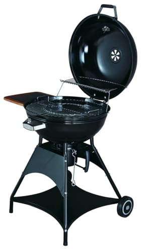 Tarrington House Barbecue a Carbone Burnaby Ø 53 cm, Acciaio, con Tavolino Laterale Pieghevole, 2 Ruote, Nero