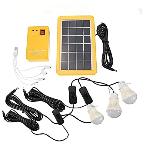 Solar Power Panel Generator Home System Kit with 3 LED Bulbs Solar Lamp Emergency Light 4 Heads USB Charging for Outdoor Garden(3W-3Bulb)