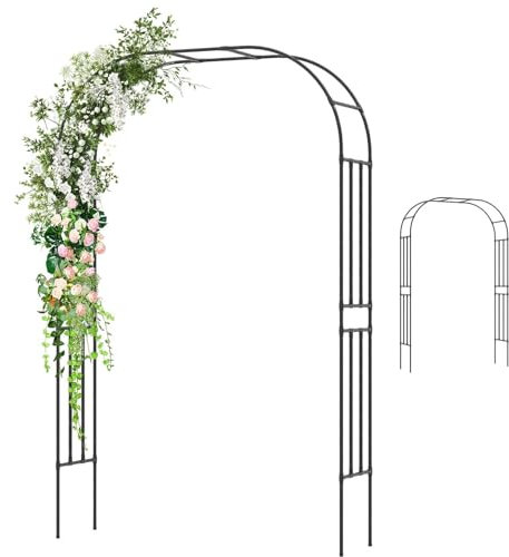 TANGZON 2.2M/2.3M/2.5M Garden Arch, Heavy Duty Metal Roses Vines Climbing Plants Support Archway, Outdoor Patio Yard Lawn Arches Arbour Trellis for Wedding Party Decoration (158 x 42 x 245 cm)
