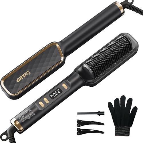 Piastra Capelli Spazzola Lisciante Per Capelli, Piastra Capelli Professionale 2 in 1, PTC Ceramica Anti-Ustione, 30 Impostazioni di Temperatura (80℃~230℃) Display LED per Donne (Nero)