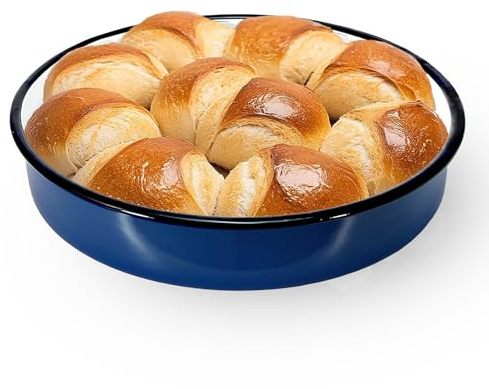 12 Inch Enamel Roasting Pan for Induction Cooktops - Heavy Duty Round Baking Pan for Thanksgiving Turkey Christmas Ham Lasagna & Pizza Dishwasher Safe Oven Broiler & Stovetop Pan