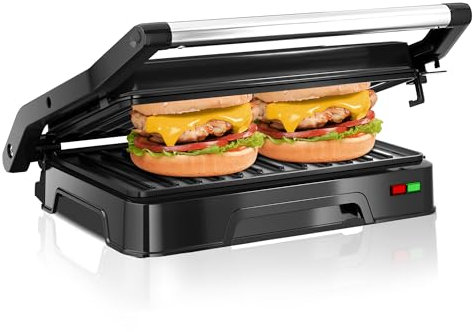 KEINVE Kontaktgrill für Sandwiches, Steak, Panini Grill und Sandwichmaker mit Antihaftbeschichtet, 850W, 23 x 14,5cm, 180º Öffnung, Leicht zu Reinigen.
