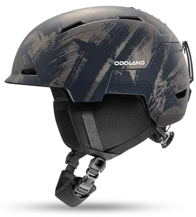 Odoland Casco de Esquí para Hombres Mujeres y Jóvenes, Casco de Snowboard Rueda Ajustable, Excelente Ventilación, Cascos Deportivos para Esquí Patinaje Snowboard, Roca Negro