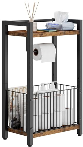 IBUYKE Toilet Paper Holder Stand Bathroom Tissue Roll Dispenser TLJ020H | Freestanding,with Extra Space for Rolls Magazines Wet Wipes, for 7–9 rolls of standard toilet paper,Brown