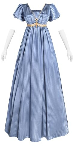 Fiamll Regency Robe pour femme taille empire avec écharpe et gants