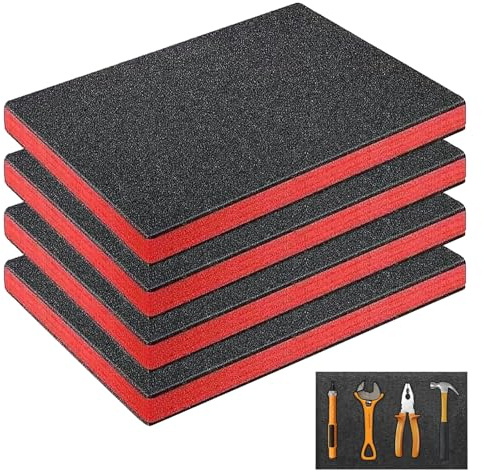 4 stycken skumsnitt 400 x 300 mm, verktygslåda, kamerakofferskum, skuminlägg för skyddsfodral, verktygsinsats för att klippa själv (svart, 400 mm x 300 mm x 2,5 mm)