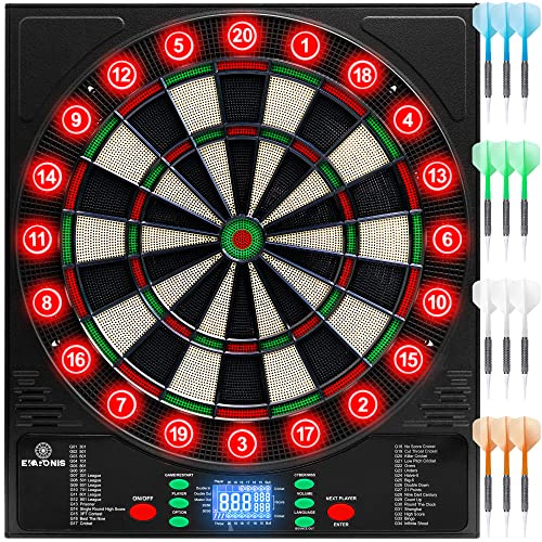 Ekaronis Electronic Dartboard 34 Games 355 Variations with 12 Darts Illuminated Dartboard Dart Storage for 12 Darts Green
