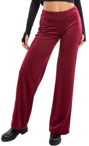 Toocool Pantaloni Donna Palazzo Velluto Ciniglia Elasticizzati Eleganti Invernali VI-5522 [Bordeaux,M]