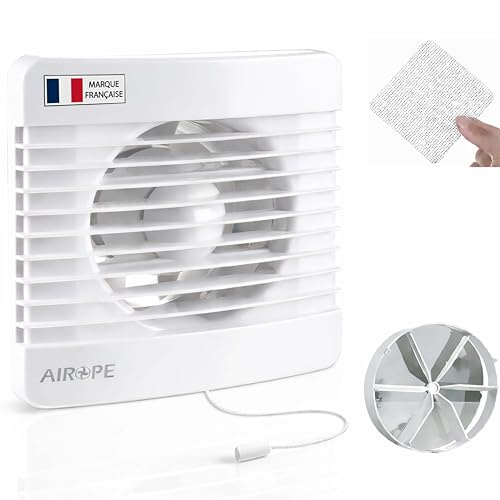 Airope Abluftventilator Badlüfter Rohrventilator 125 mm mit Zugschnurschalter, Rückstauklappe + Insektenschutzgitter, 9.1 W, 152 m³/h, für Bad WC Küche, Wand- & Deckenmontage, Weiß, 5 Jahre Garantie
