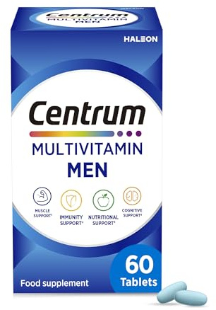 Centrum Men Multivitamin Tablets, 23 Nutrients, Vitamin D, 60 Pack | Multivitamin tablets for men, 23 nutrients, vitamin D, vitamin C, magnesium, daily immune support, energy release, 60 tablets