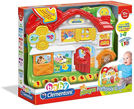 Clementoni Baby L’Allegra Fattoria cucù, Gioco Interattivo Educativo per Bambini 12-36 Mesi, Impara Numeri, Suoni e Versi degli Animali con Canzoni e Filastrocche in Italiano e Inglese, 17135