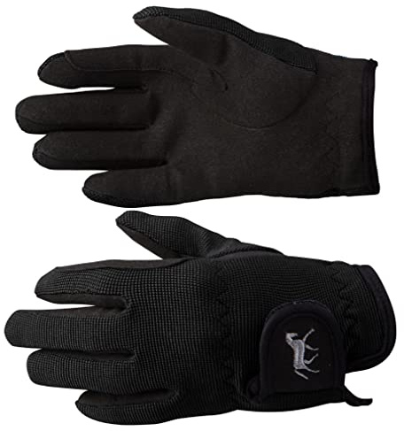 HORZE Kids' Unisex Stretchy Adjustable Horse Riding Equestrian Gloves with Suede Grip and Pony Design - Black - 4