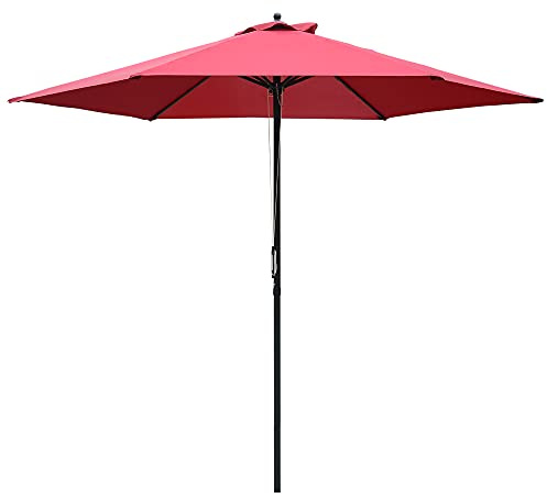 Outsunny 2.8m Garden Parasol Umbrella, Round Outdoor Market Table Umbrella Sun Shade Canopy, Wine Red