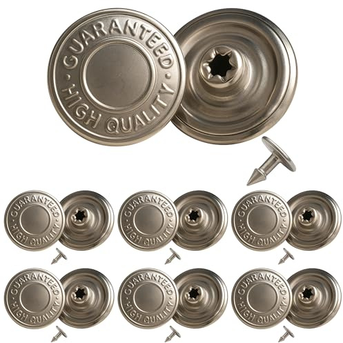 Trimming Shop 17mm Brass Jeans Button Hammer on Tack Fasteners with Aluminium Back Pin for Clothing Repair, Denims, Skirts, Jackets, Bags (Silver, 8pcs)