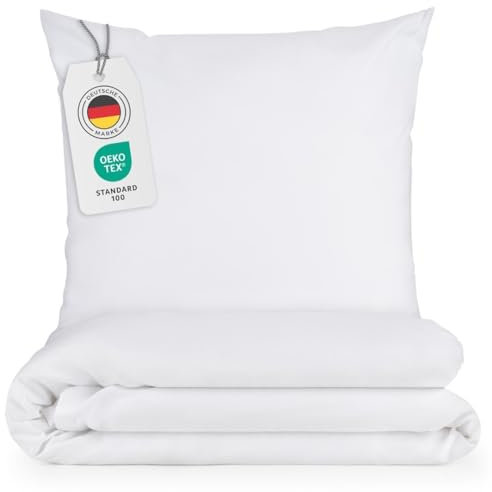 Blumtal Bettwäsche 140x200cm + 40x80cm Kopfkissenbezug - Oeko-TEX zert. Mikrofaser Bettwäsche Set - Mikrofaser Bettbezug bis 95 °C - Deckenbezug + Kissenbezug 2-teilig - Sommerbettwäsche Weiß