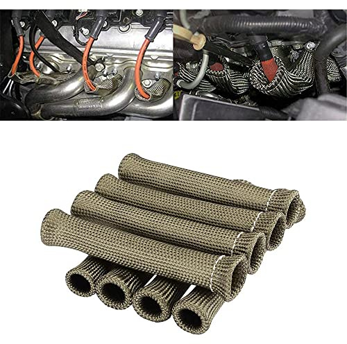 Titanium Spark Plug Wire Heat Shield & Sleeve - 2500F High Temp Protection, 8-Pack