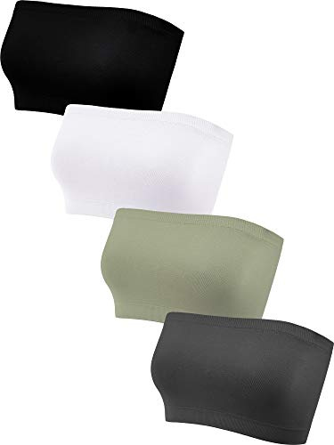 Geyoga 4 Pack Strapless Bandeau Bra Tube Top,X-Large,Vivid Colors