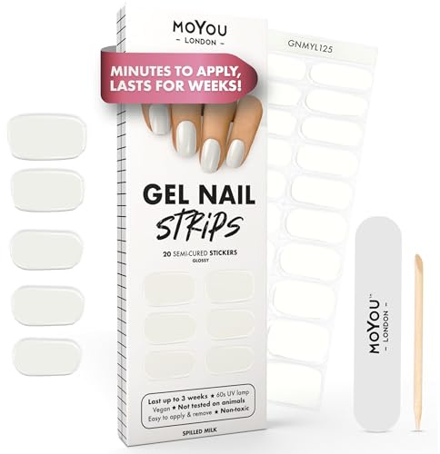 MOYOU LONDON Halbgehärtete UV Gel Strips - 20 Stück - Gel-Nagelfolien UV Härtend für Maniküre in Salonqualität - Spilled Milk