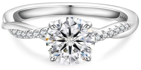 KRKC&CO Solitär Verlobungsringe Moissanite Damen, 1 ct Solitärring Eheringe, VVS1 D Farbe, 925 Silber Weißgold, Verlöbnis Hochzeitstag Jubiläum Geburtstag Geschenk für Frauen, 57 (18.1)