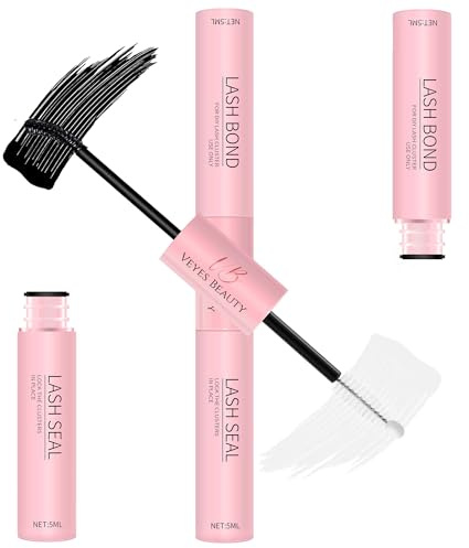 VEYESBEAUTY Lash Bond and Seal Waterproof 2 in 1 Cluster Lash Glue for Eyelash Extensions Long Lasting Strong Hold Individual Eyelash Glue for Self-Application at Home 5ml+5ml