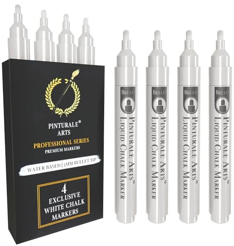 Pinturale Arts® Rotuladores Tiza Cristal Borrable | Set 4 Rotuladores Tiza Liquida Blancos | Punta 3mm | Para Ventanas, Pizarra, Borrado Fácil En Seco