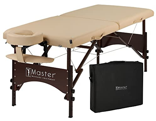 Master Massage 28 Argo Portable Massage Table in Cream with Walnut Legs- Spa Bed for Tabletop Exercise & Massage- Beauty Bed Tattoo Bed- Lash Table