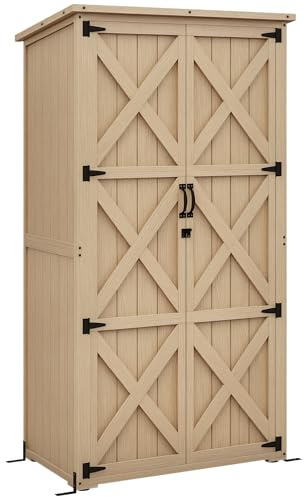 Outsunny Wooden Garden Shed with Waterproof Asphalt Roof, Shelves, Natural
