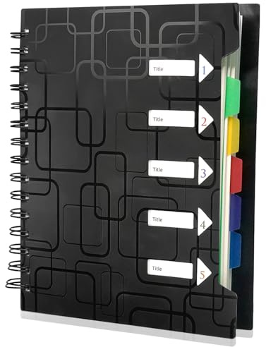 EXIN DEHCEN Cuaderno Libreta con Separadores, A5 Cuaderno Espiral con Etiquetas, Cuaderno Hojas Extraibles para Escuela, Oficina o Hogar, Planificador de Escritura (120 Hojas, Negro)