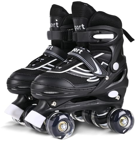 G MGY OLED Roller Skates for Little Kids, 4 Size Adjustable Roller Skates with All Wheels Light up, Fun Illuminating Rollers Skates for Boys Beginners, Black White (Little Kids 11j-1)
